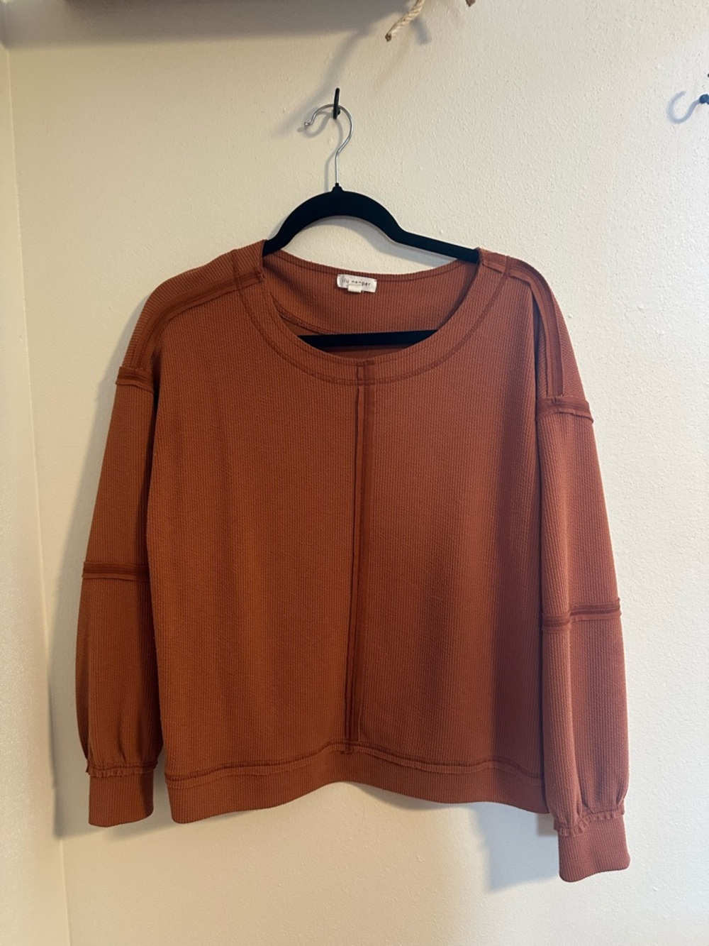 Blu Pepper Rust Waffle Knit Crewneck Sweatshirt